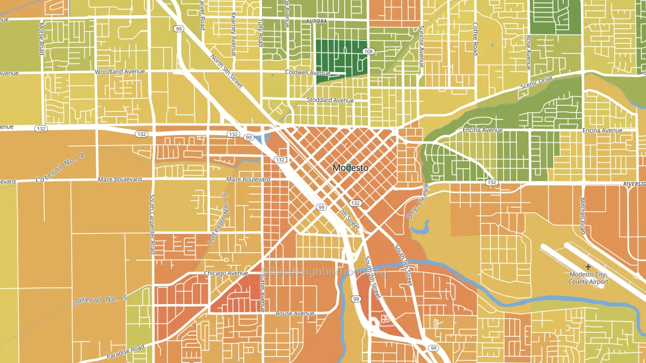 Downtown Modesto, Modesto, CA block-group voter-turnout map