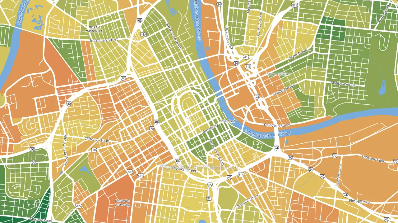 Downtown Nashville, Nashville, TN block-group voter-turnout map
