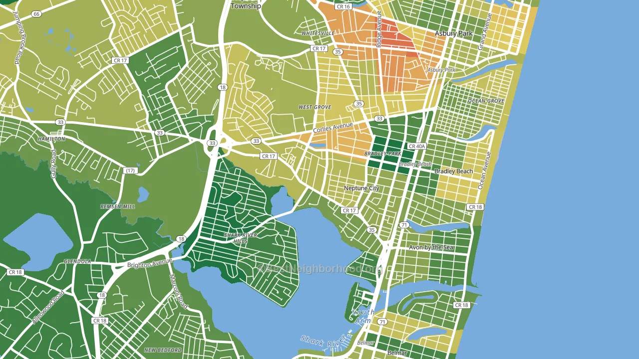 Downtown Neptune City, Neptune City, NJ block-group voter-turnout map
