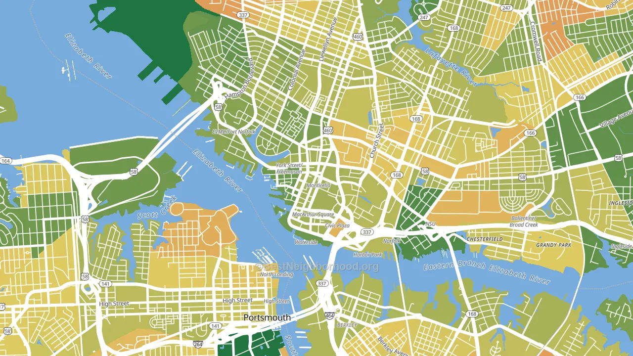 Downtown Norfolk, Norfolk, VA block-group voter-turnout map