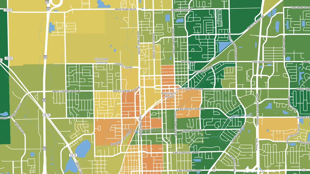 Downtown Normal, Normal, IL block-group voter-turnout map