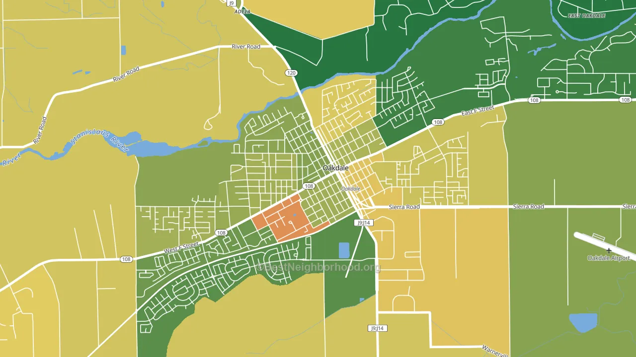 Downtown Oakdale, Oakdale, CA block-group voter-turnout map