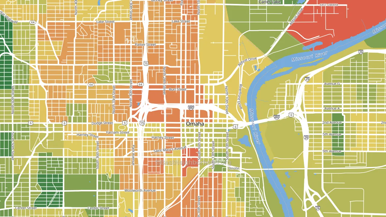 Downtown Omaha, Omaha, NE block-group voter-turnout map
