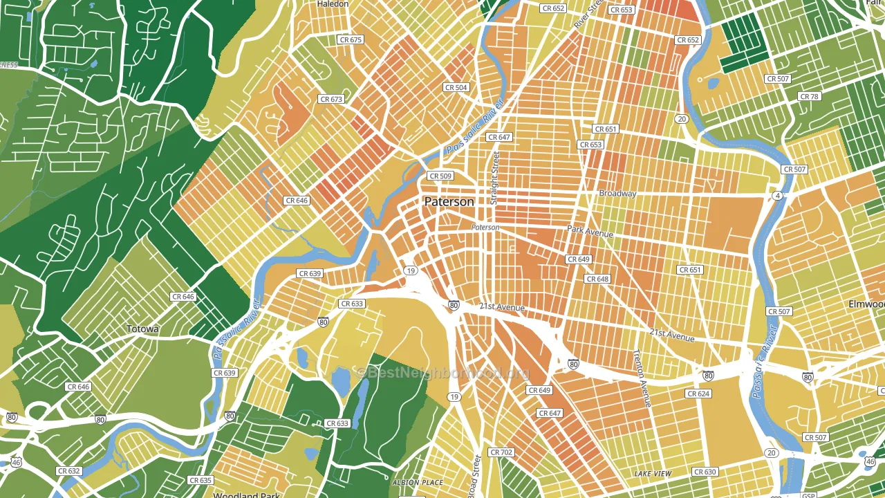 Downtown Paterson, Paterson, NJ block-group voter-turnout map