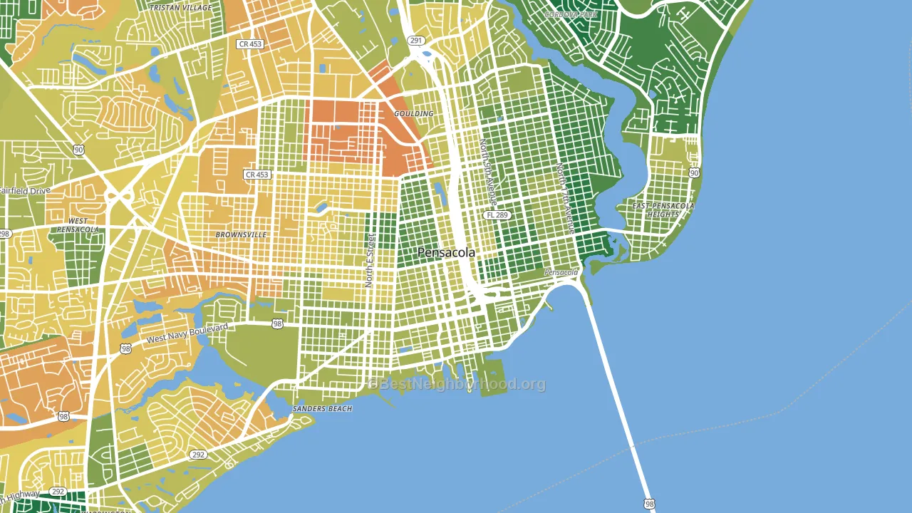 Downtown Pensacola, Pensacola, FL block-group voter-turnout map