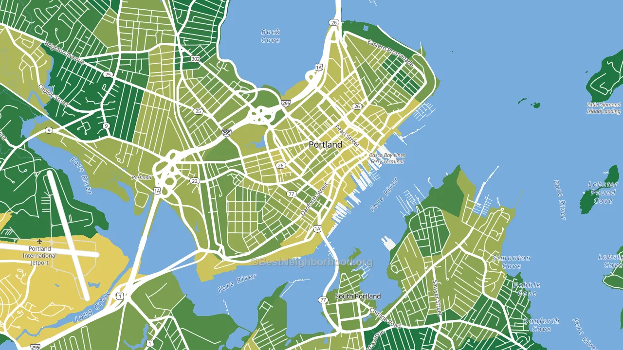 Downtown, Portland, ME block-group voter-turnout map
