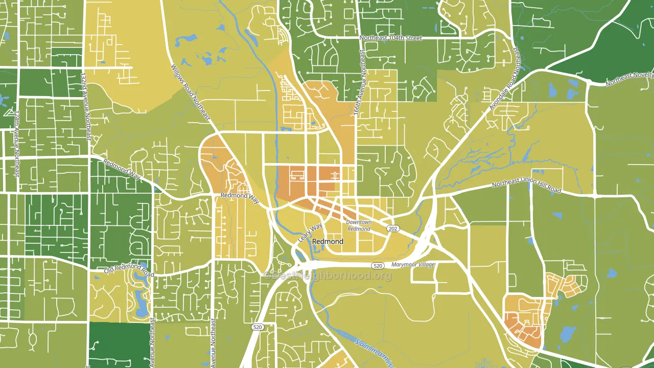 Downtown Redmond, Redmond, WA block-group voter-turnout map