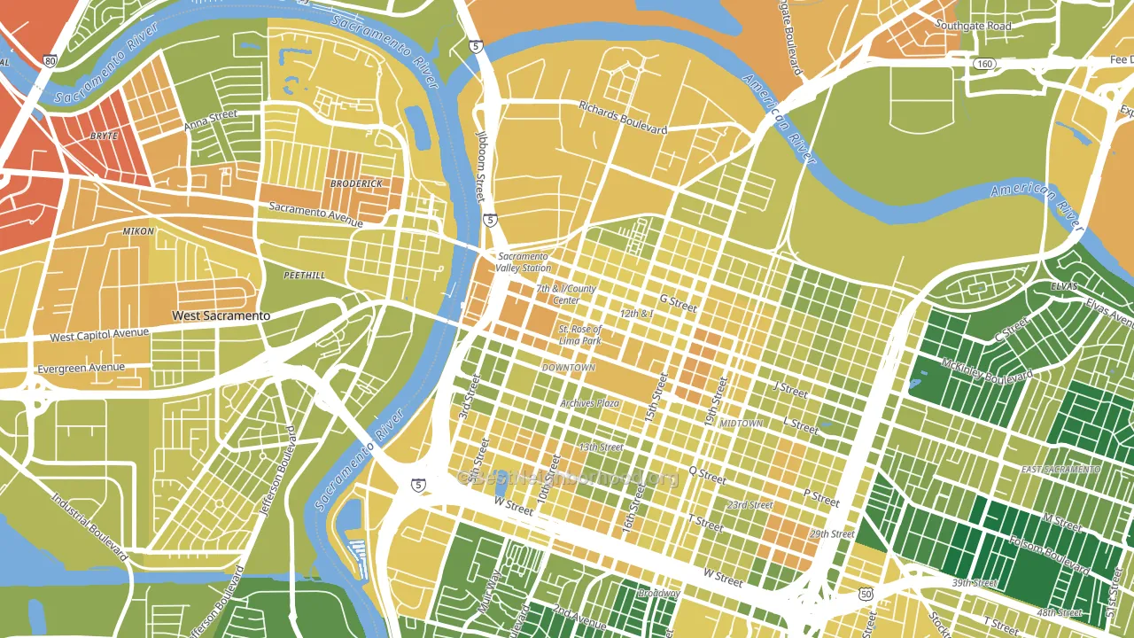 Downtown Sacramento, Sacramento, CA block-group voter-turnout map