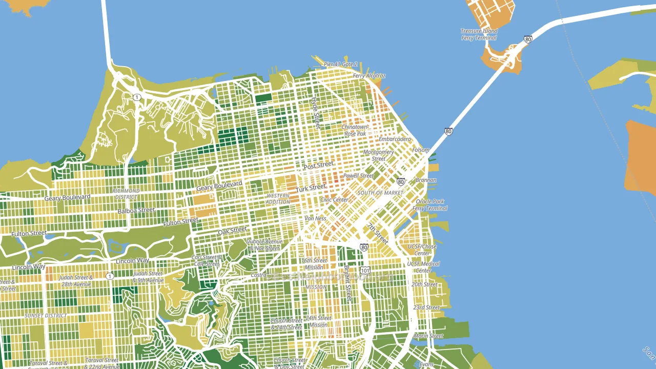 Downtown San Francisco, San Francisco, CA block-group voter-turnout map