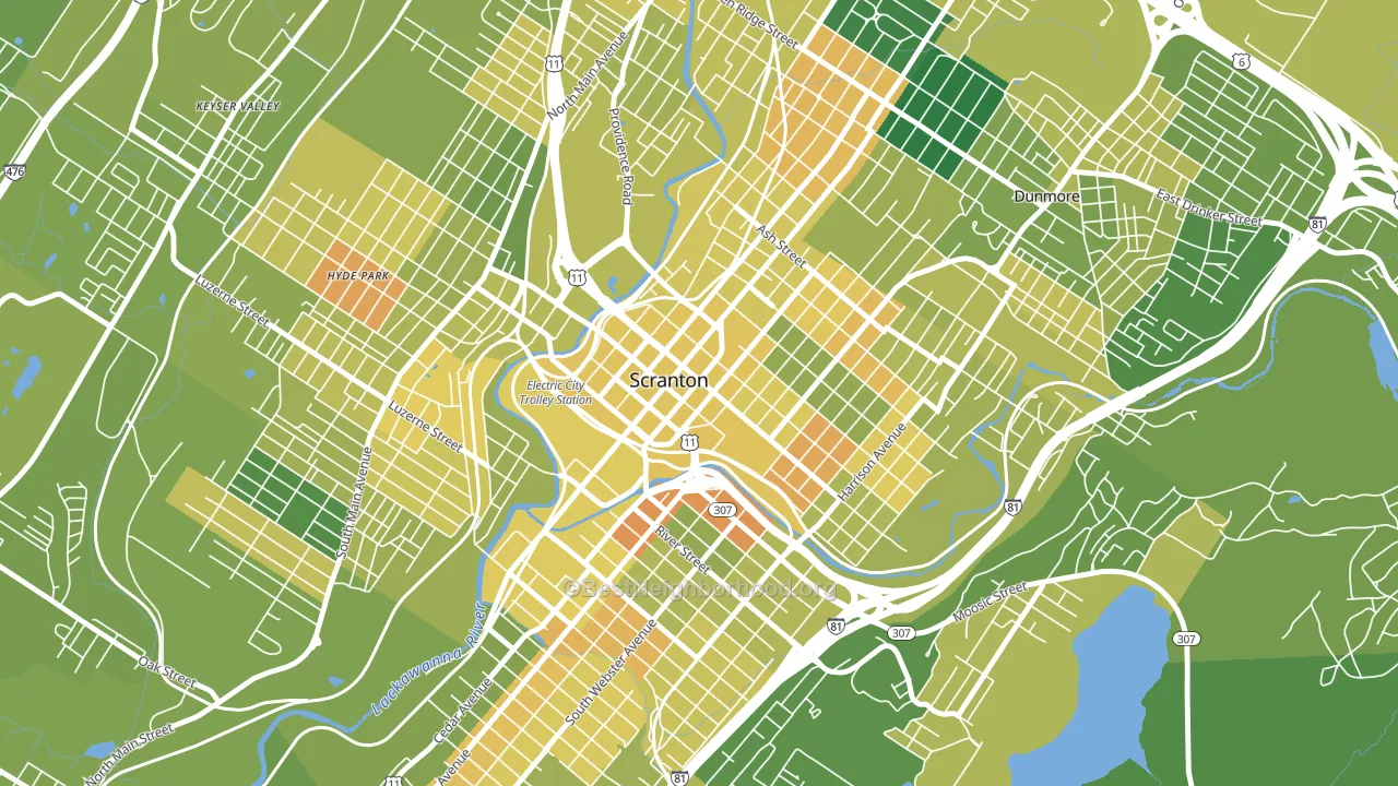 Downtown, Scranton, PA block-group voter-turnout map