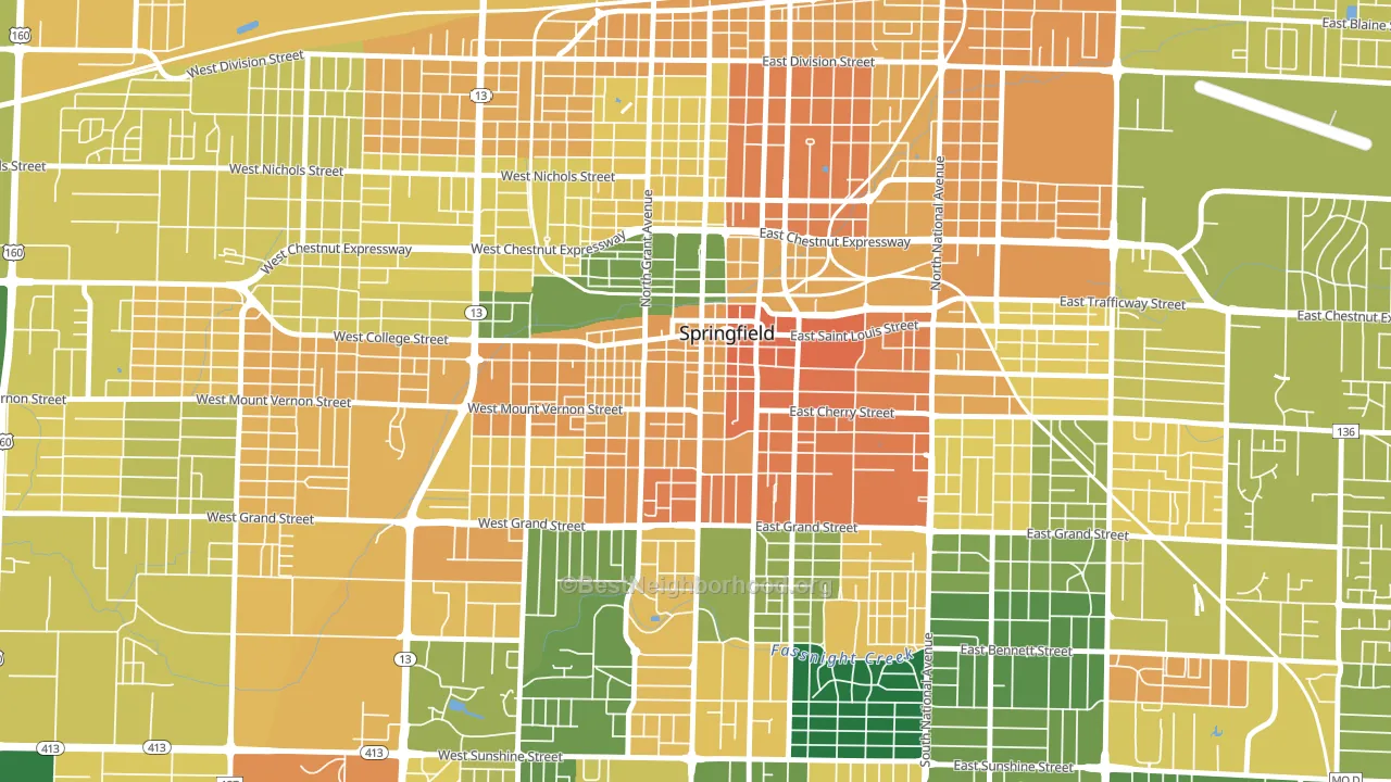 Downtown Springfield, Springfield, MO block-group voter-turnout map