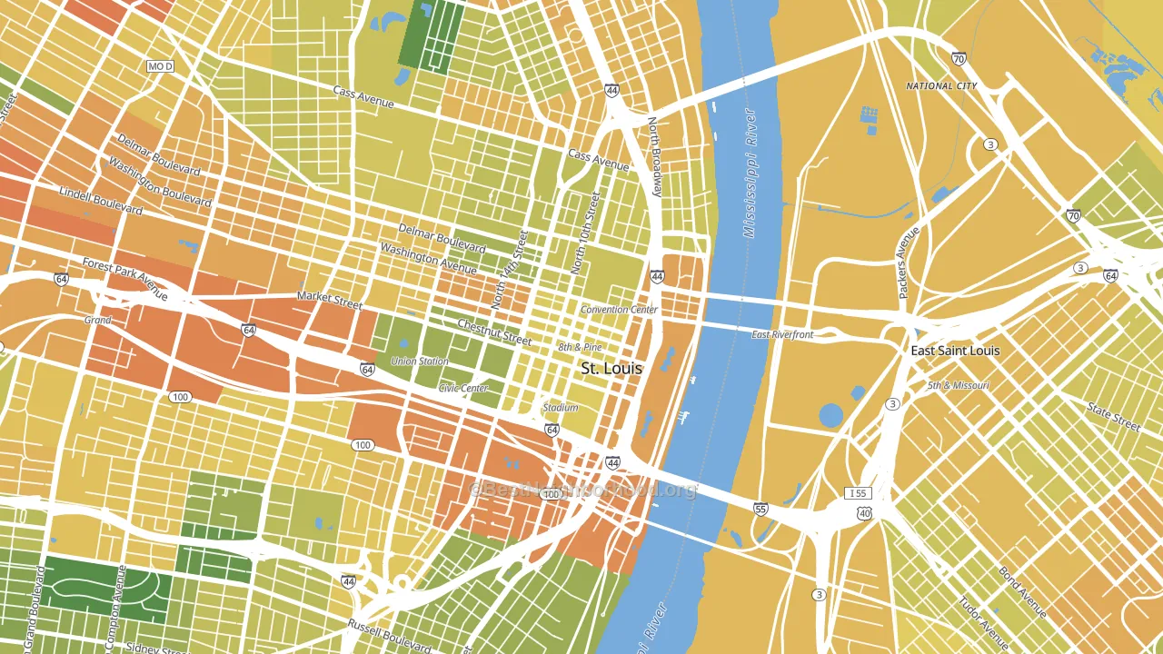 Downtown, St. Louis, MO block-group voter-turnout map