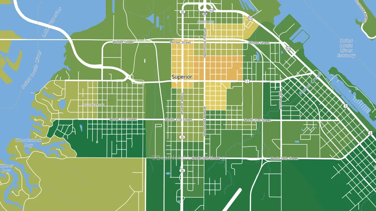 Downtown, Superior, WI block-group voter-turnout map