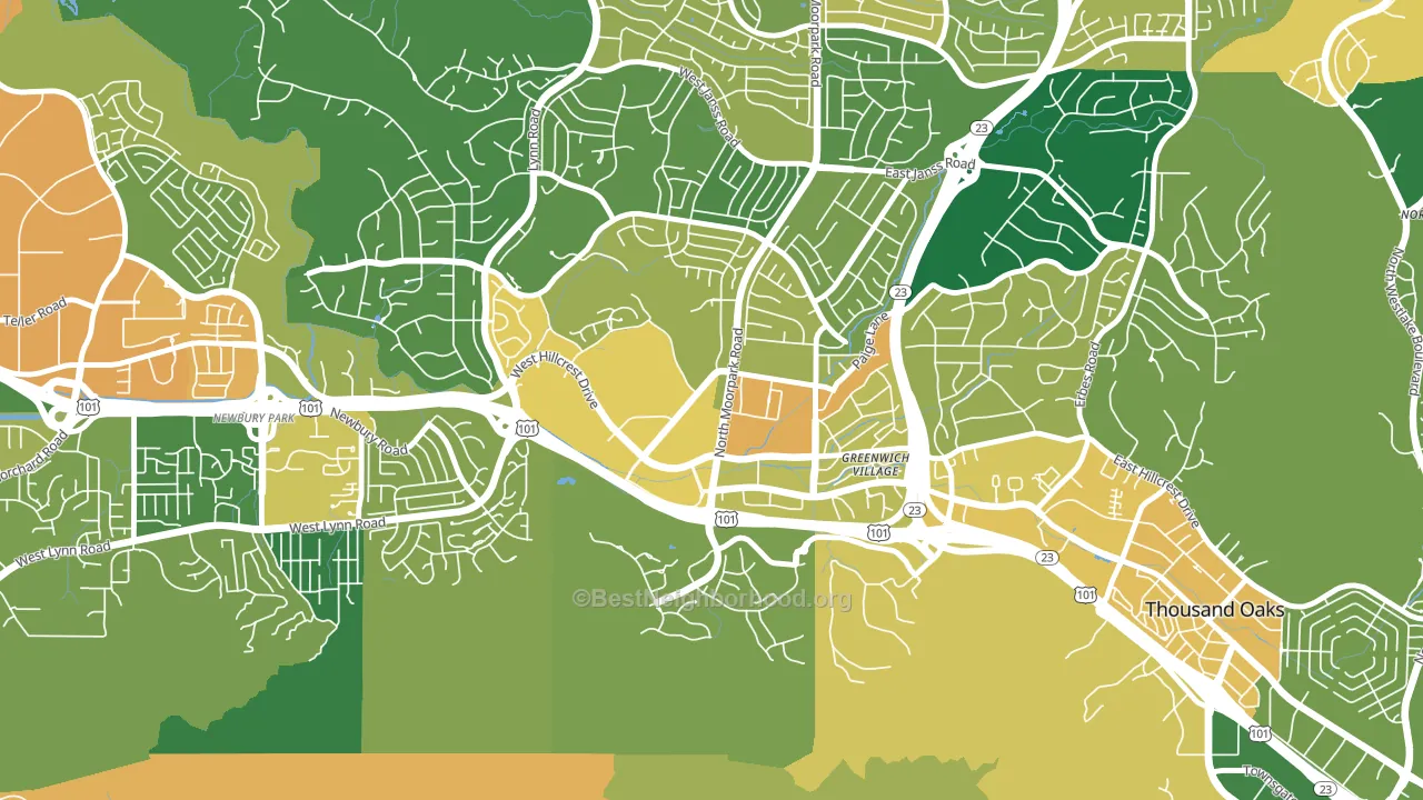 Downtown Thousand Oaks, Thousand Oaks, CA block-group voter-turnout map