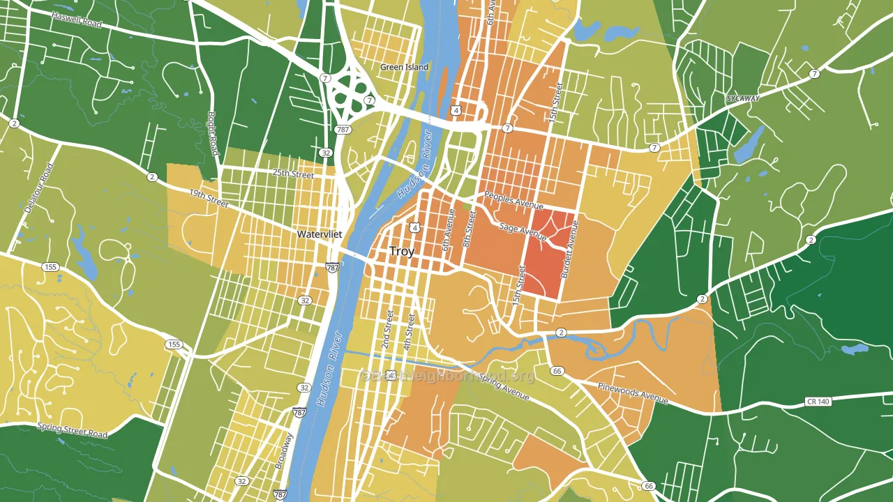 Downtown Troy, Troy, NY block-group voter-turnout map