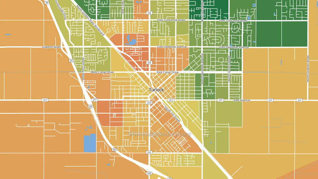 Downtown Turlock, Turlock, CA block-group voter-turnout map