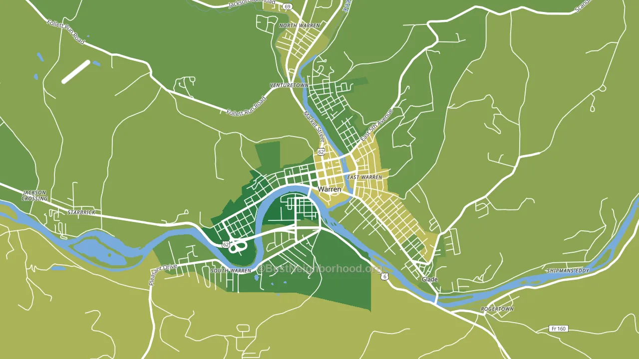 Downtown Warren, Warren, PA block-group voter-turnout map