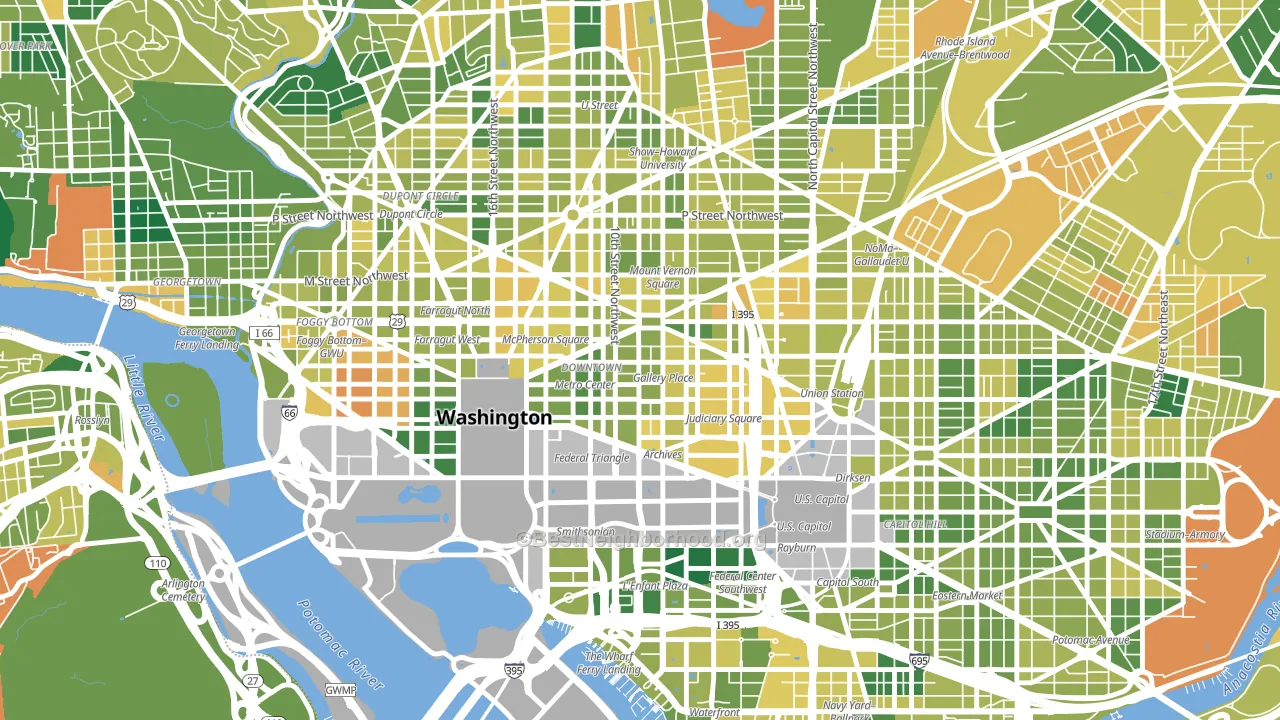 Downtown, Washington, DC block-group voter-turnout map