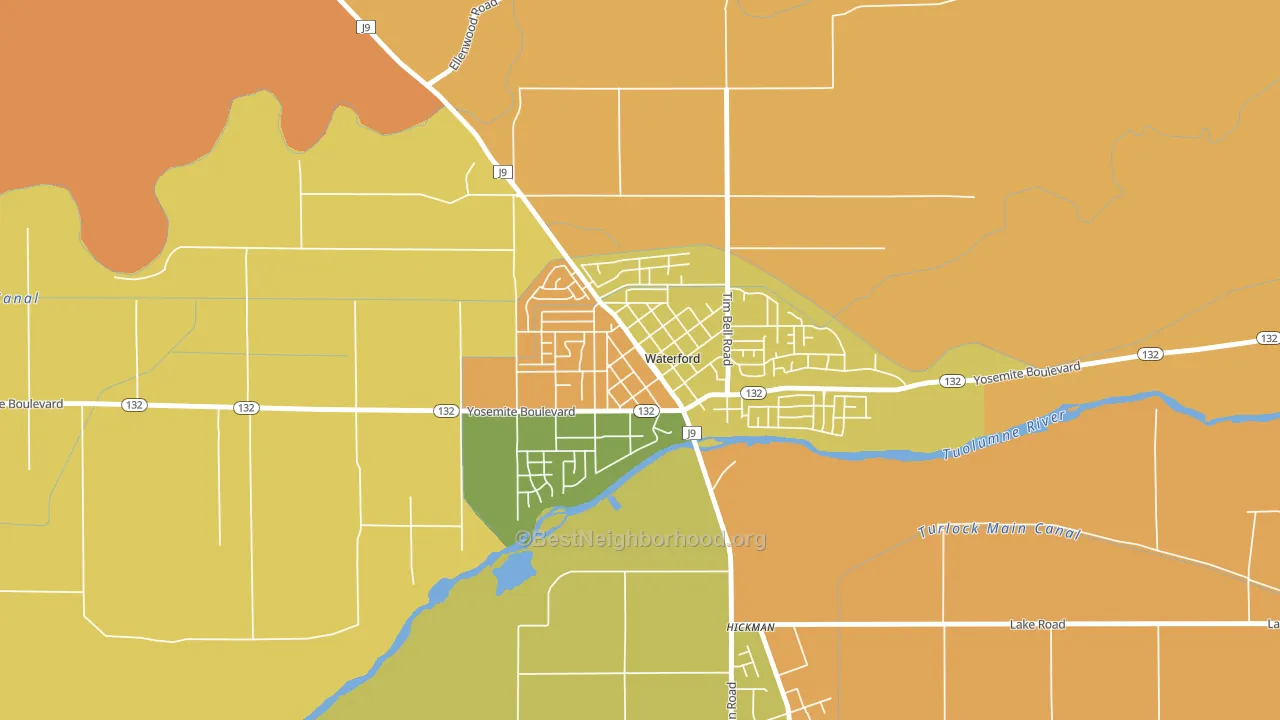 Downtown Waterford, Waterford, CA block-group voter-turnout map