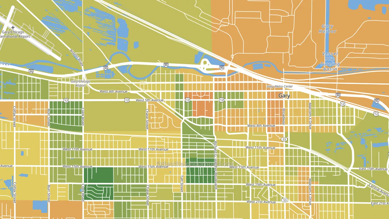 Downtown West, Gary, IN block-group voter-turnout map