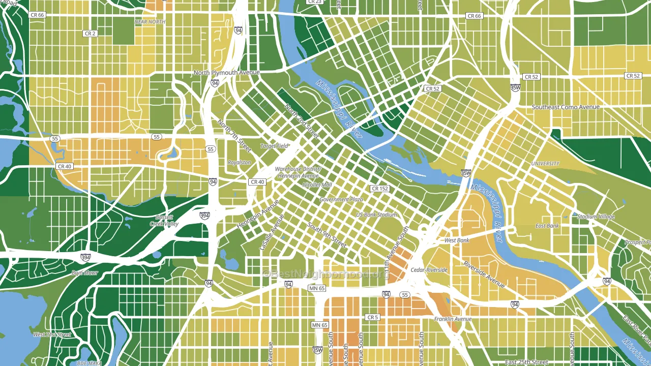Downtown West, Minneapolis, MN block-group voter-turnout map