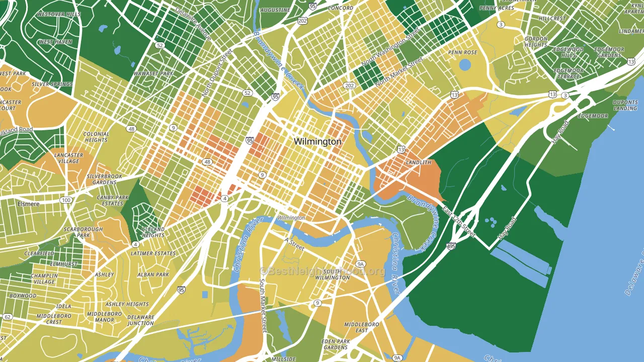 Downtown, Wilmington, DE block-group voter-turnout map