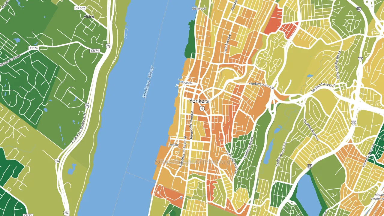 Downtown Yonkers, Yonkers, NY block-group voter-turnout map