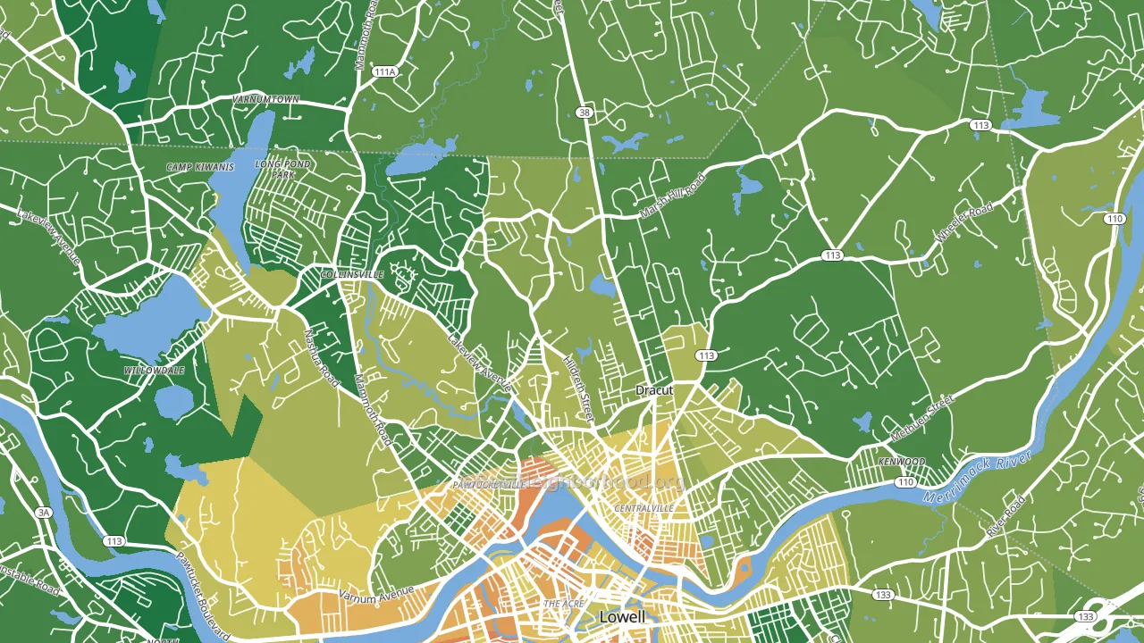 Dracut, MA block-group voter-turnout map