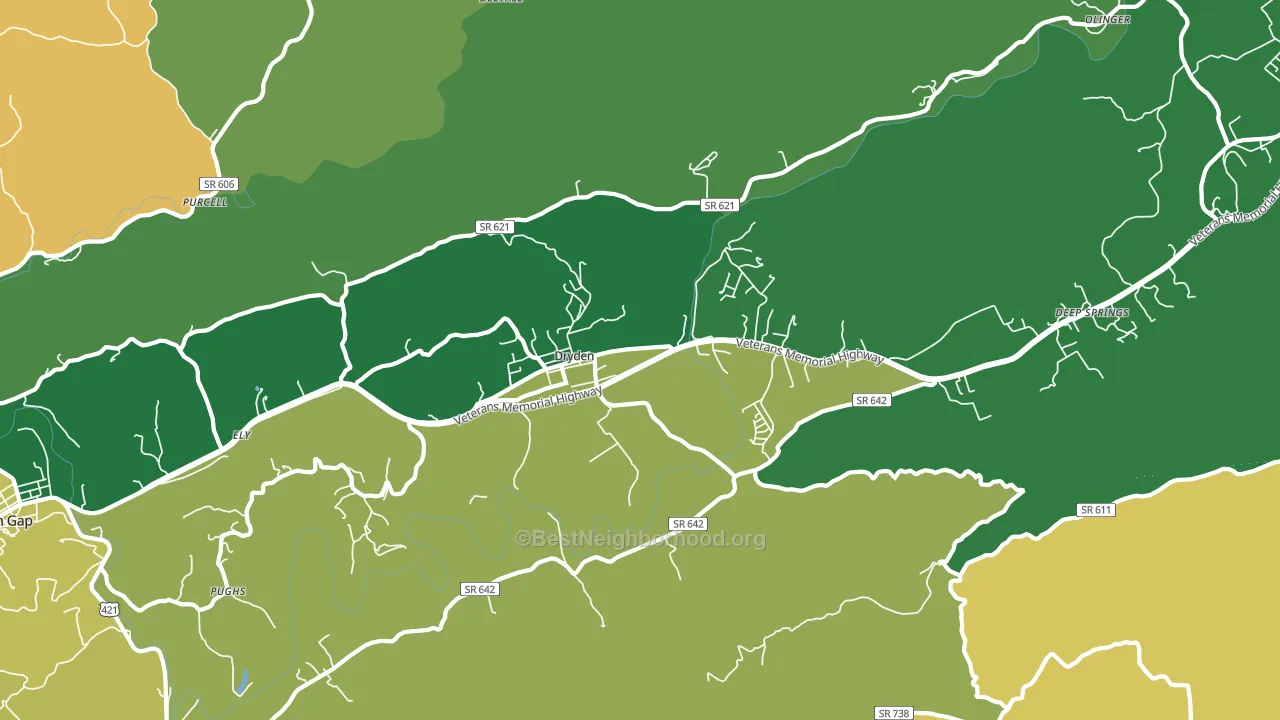 Dryden, VA block-group voter-turnout map