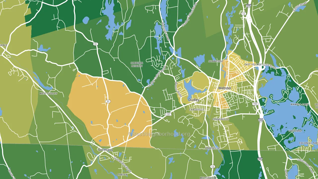 Dudley, MA block-group voter-turnout map