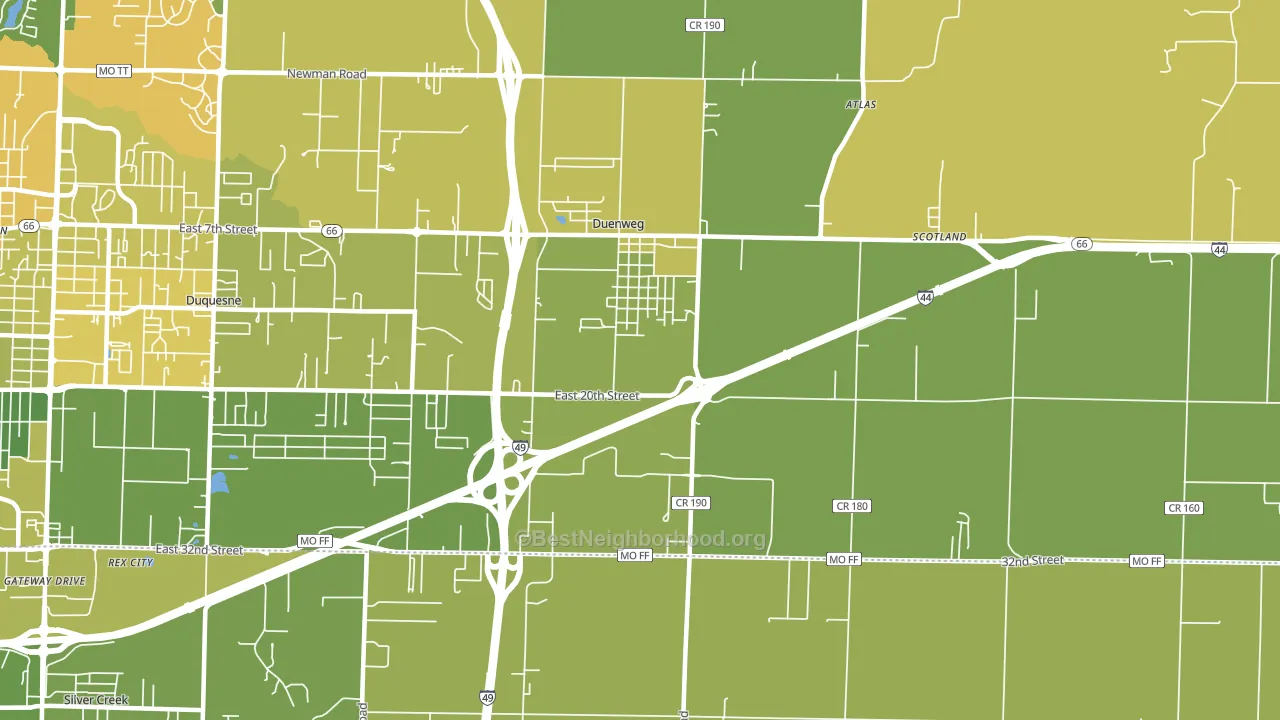 Duenweg, MO block-group voter-turnout map