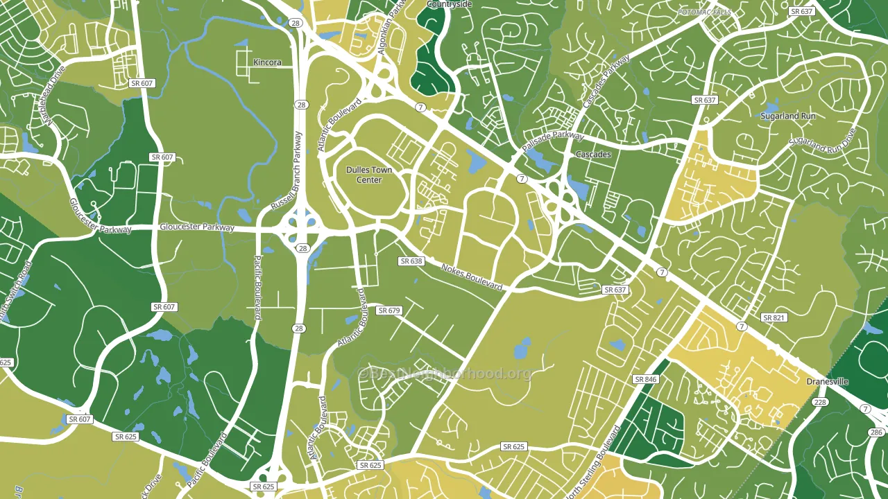 Dulles Town Center, VA block-group voter-turnout map