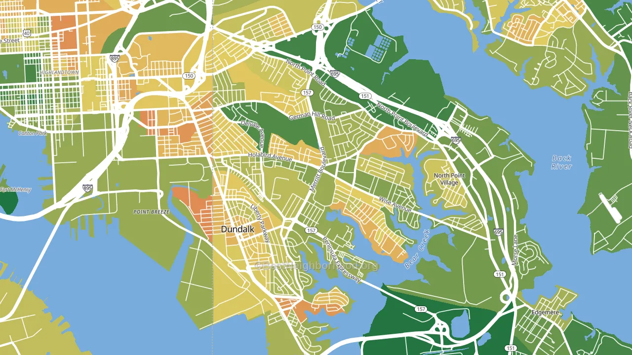 Dundalk, MD block-group voter-turnout map