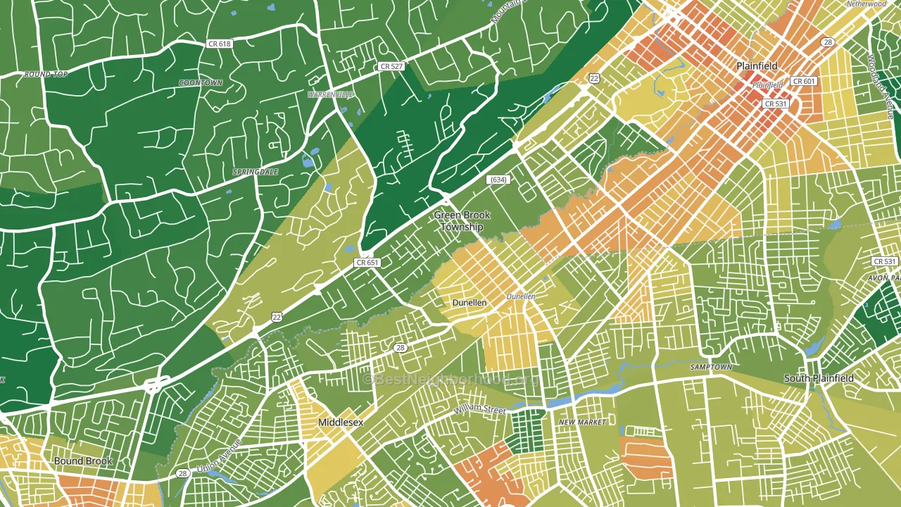 Dunellen, NJ block-group voter-turnout map