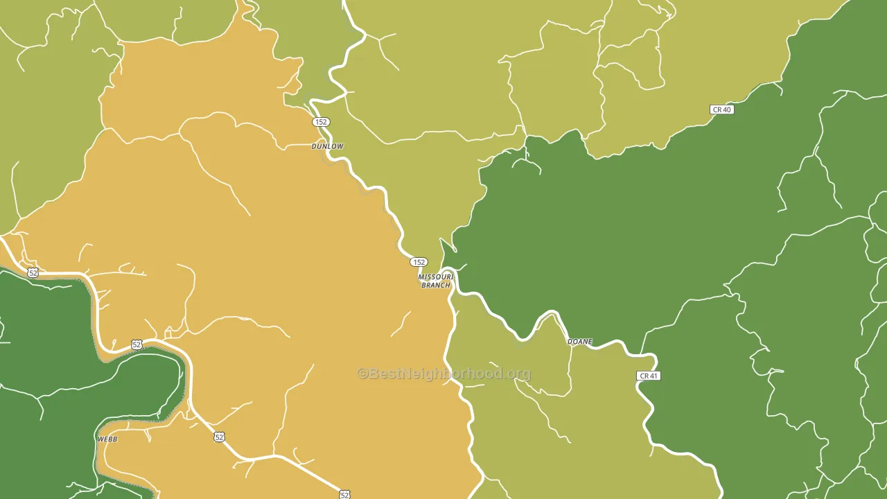 Dunlow, WV block-group voter-turnout map