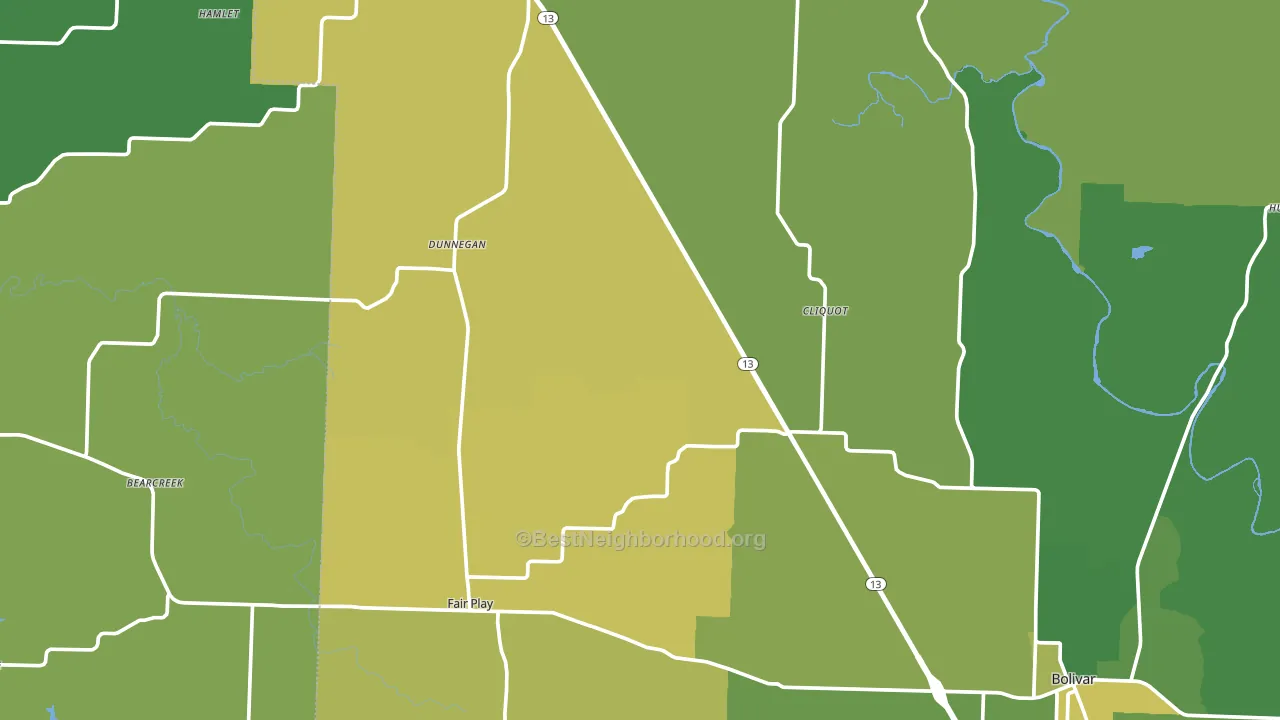 Dunnegan, MO block-group voter-turnout map