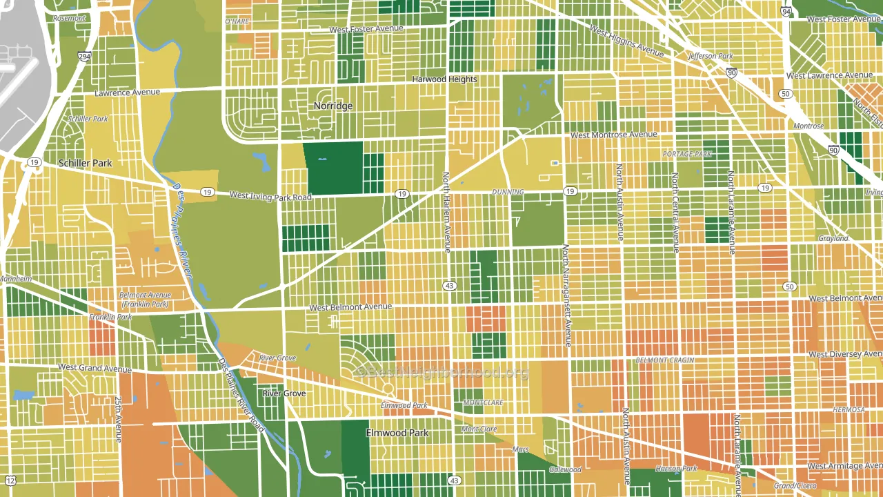 Dunning, Chicago, IL block-group voter-turnout map