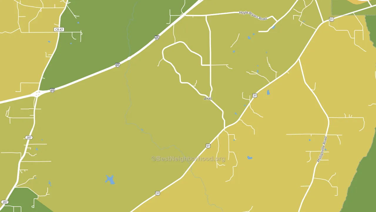 Dyas, AL block-group voter-turnout map