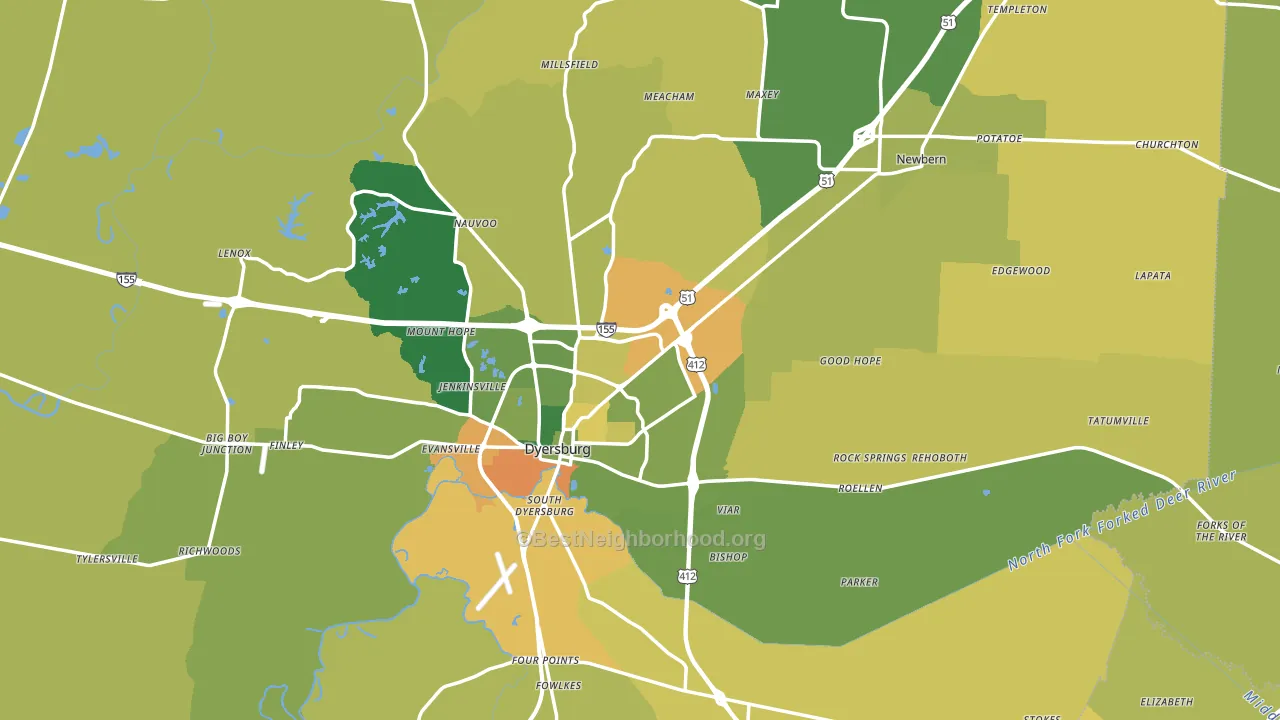 Dyer County, TN block-group voter-turnout map