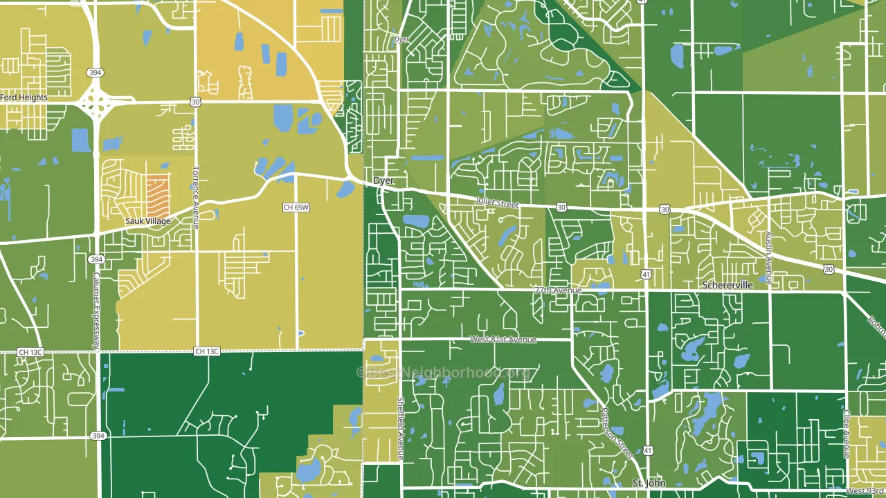 Dyer, IN block-group voter-turnout map