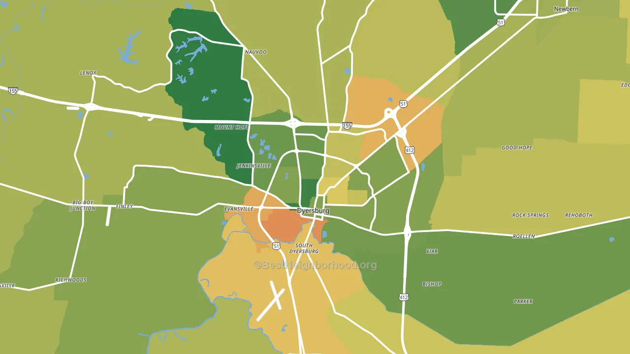 Dyersburg, TN block-group voter-turnout map
