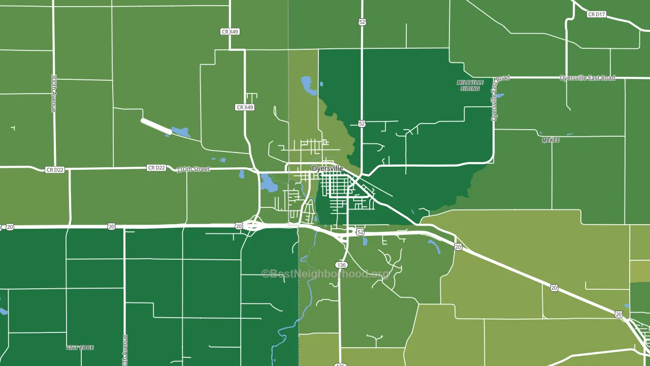 Dyersville, IA block-group voter-turnout map