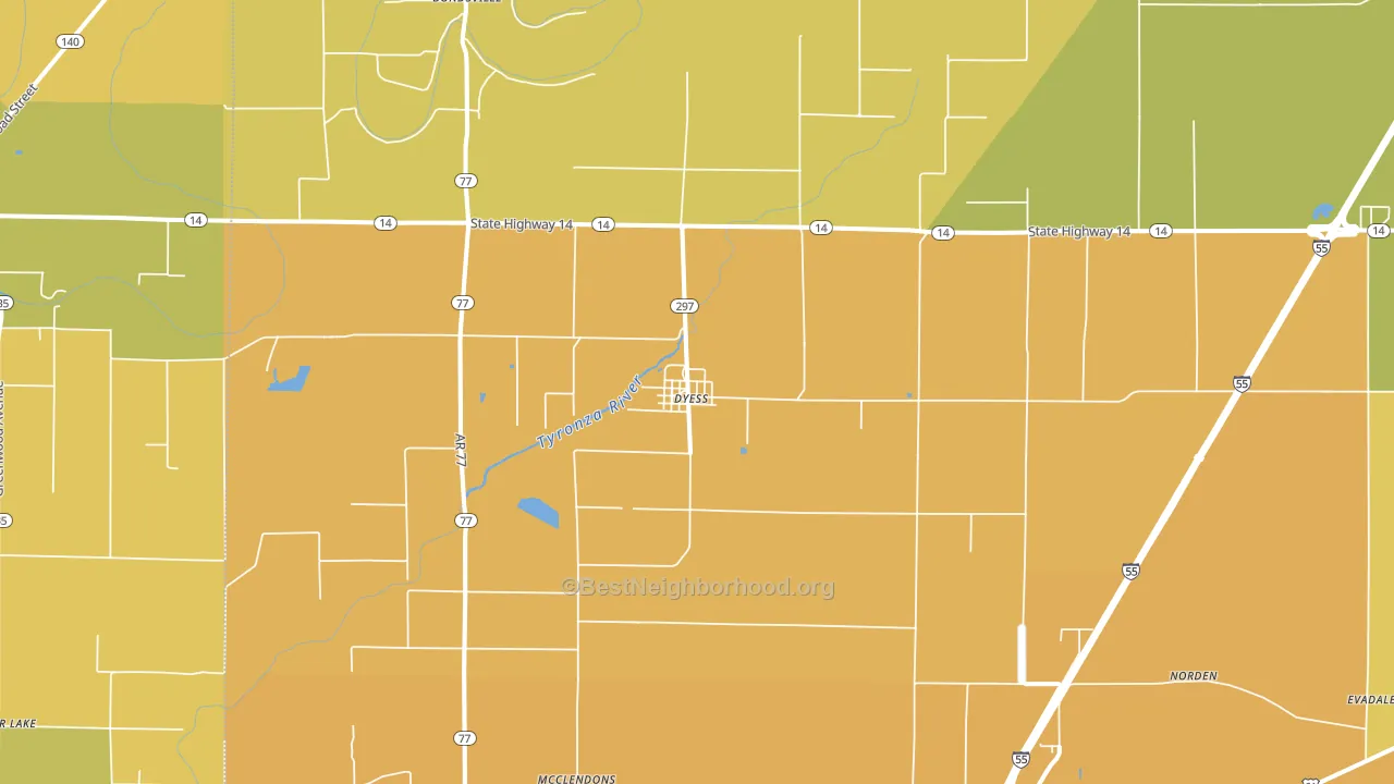 Dyess, AR block-group voter-turnout map