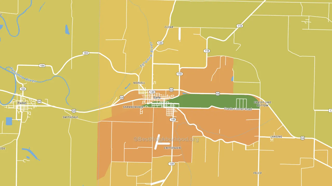 Earle, AR block-group voter-turnout map