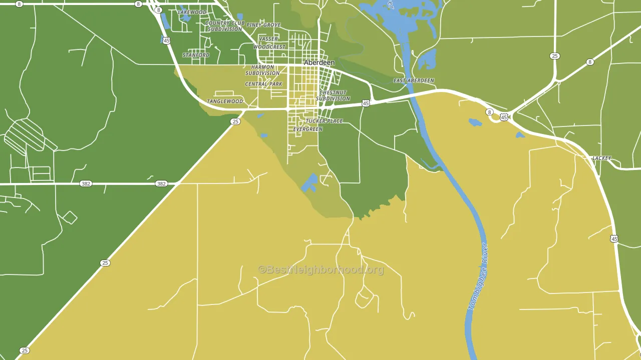 East Aberdeen, MS block-group voter-turnout map