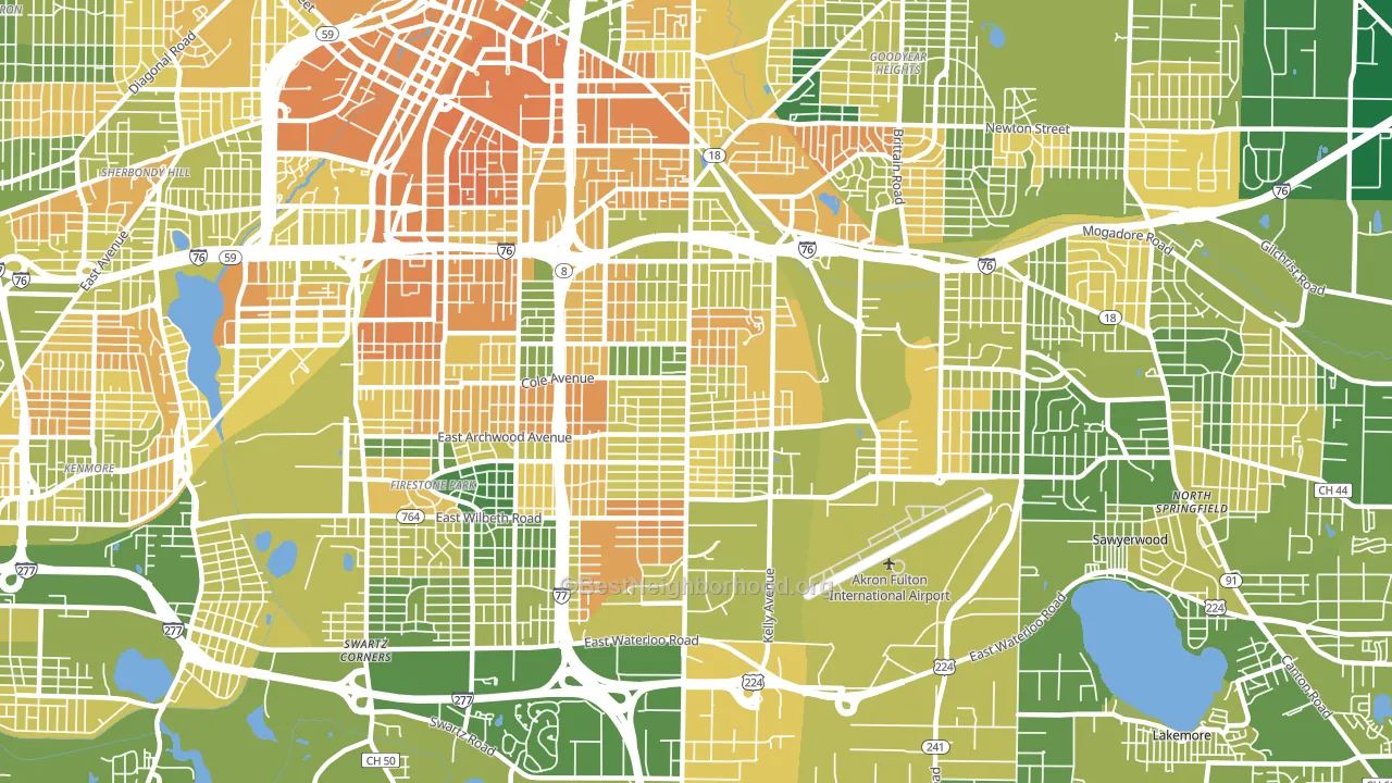 East Akron, Akron, OH block-group voter-turnout map