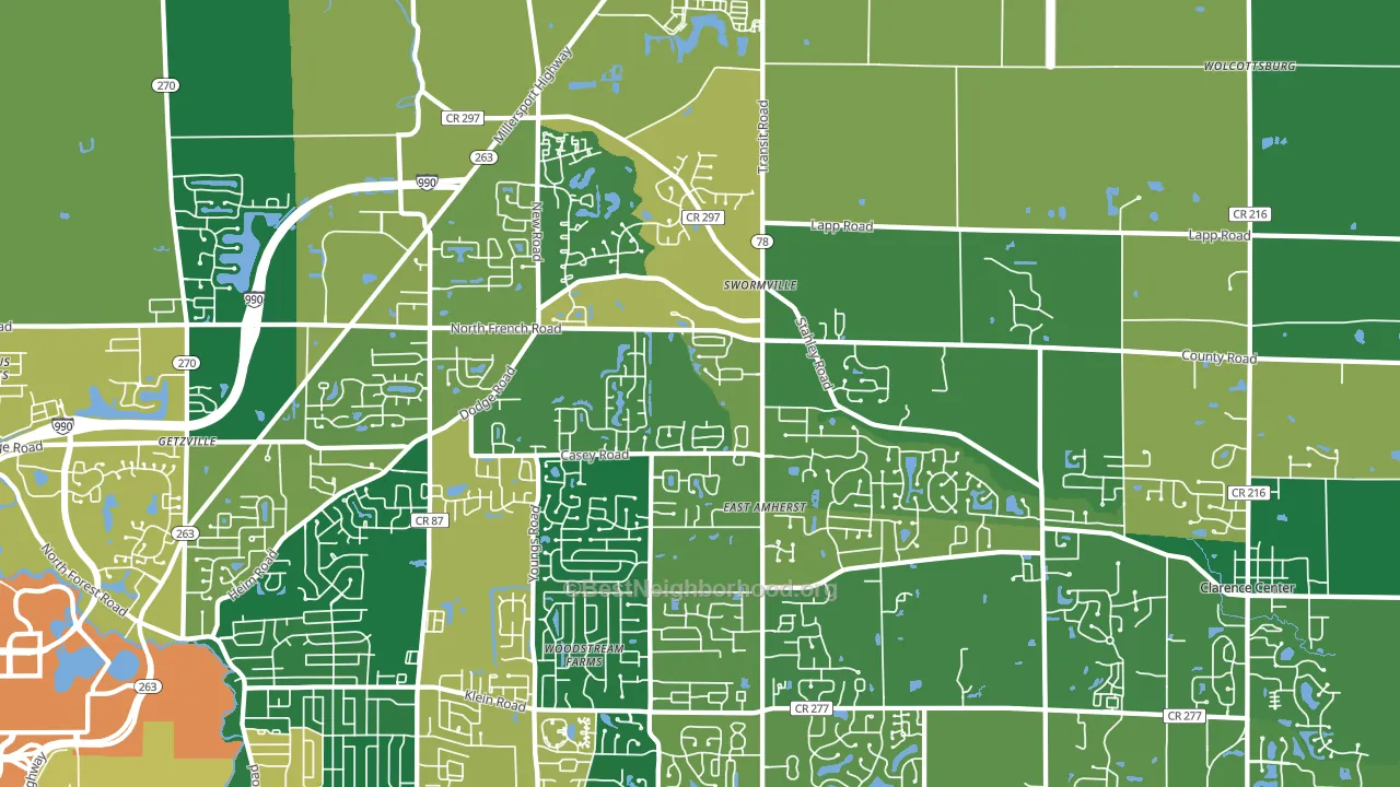 East Amherst, NY block-group voter-turnout map