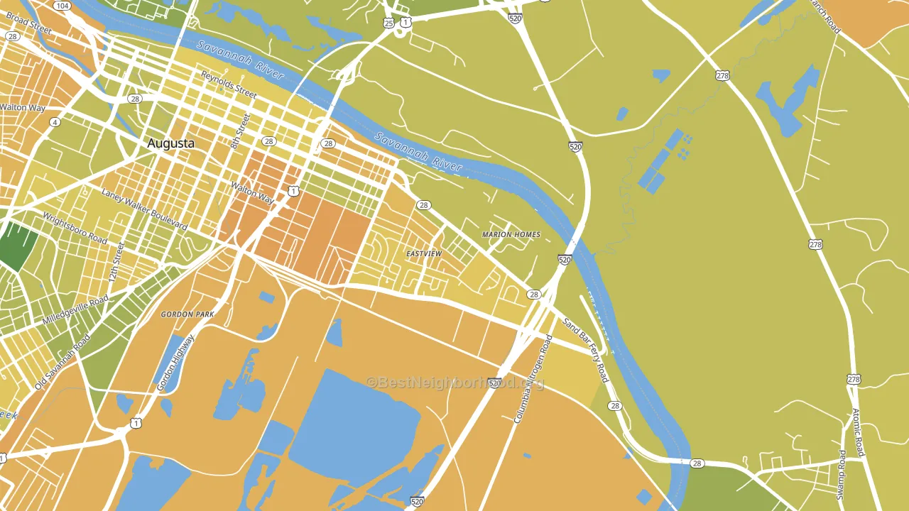 East Augusta, Augusta, GA block-group voter-turnout map