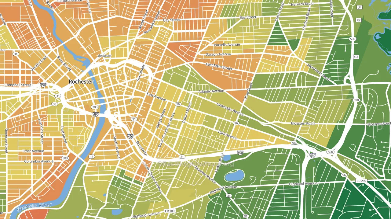 East Avenue, Rochester, NY block-group voter-turnout map