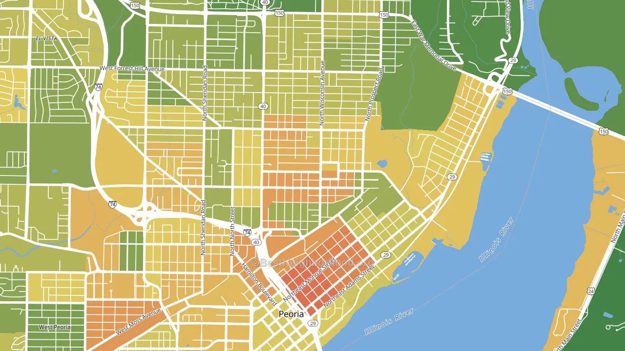 East Bluff, Peoria, IL block-group voter-turnout map